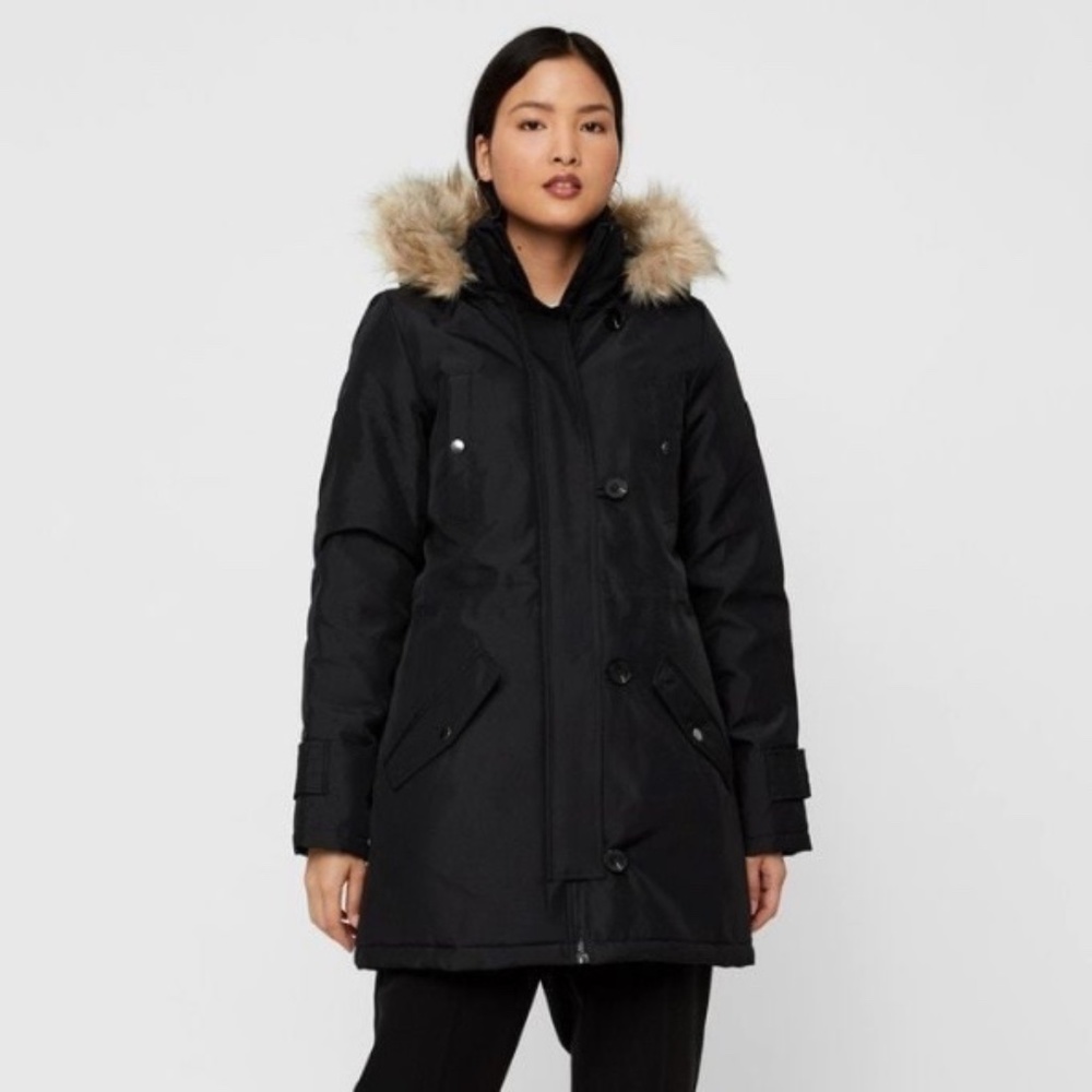 BRAND women Vero moda faux fur trim parka winter snow jacket size S & M